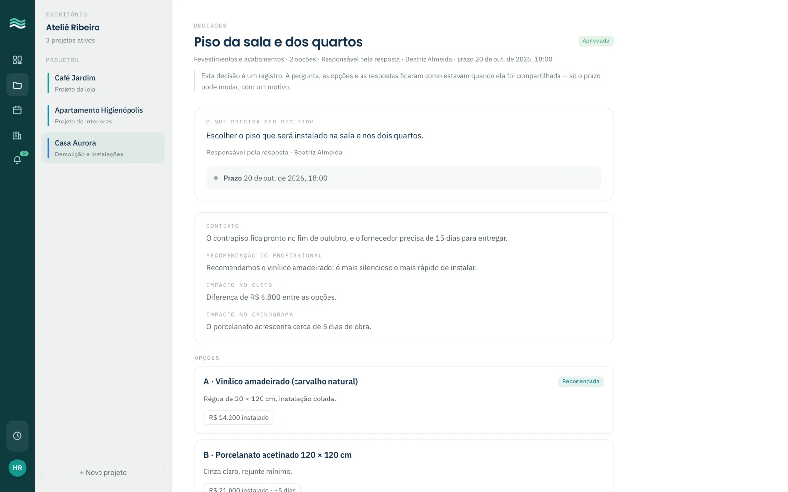 Decisão aprovada pela cliente