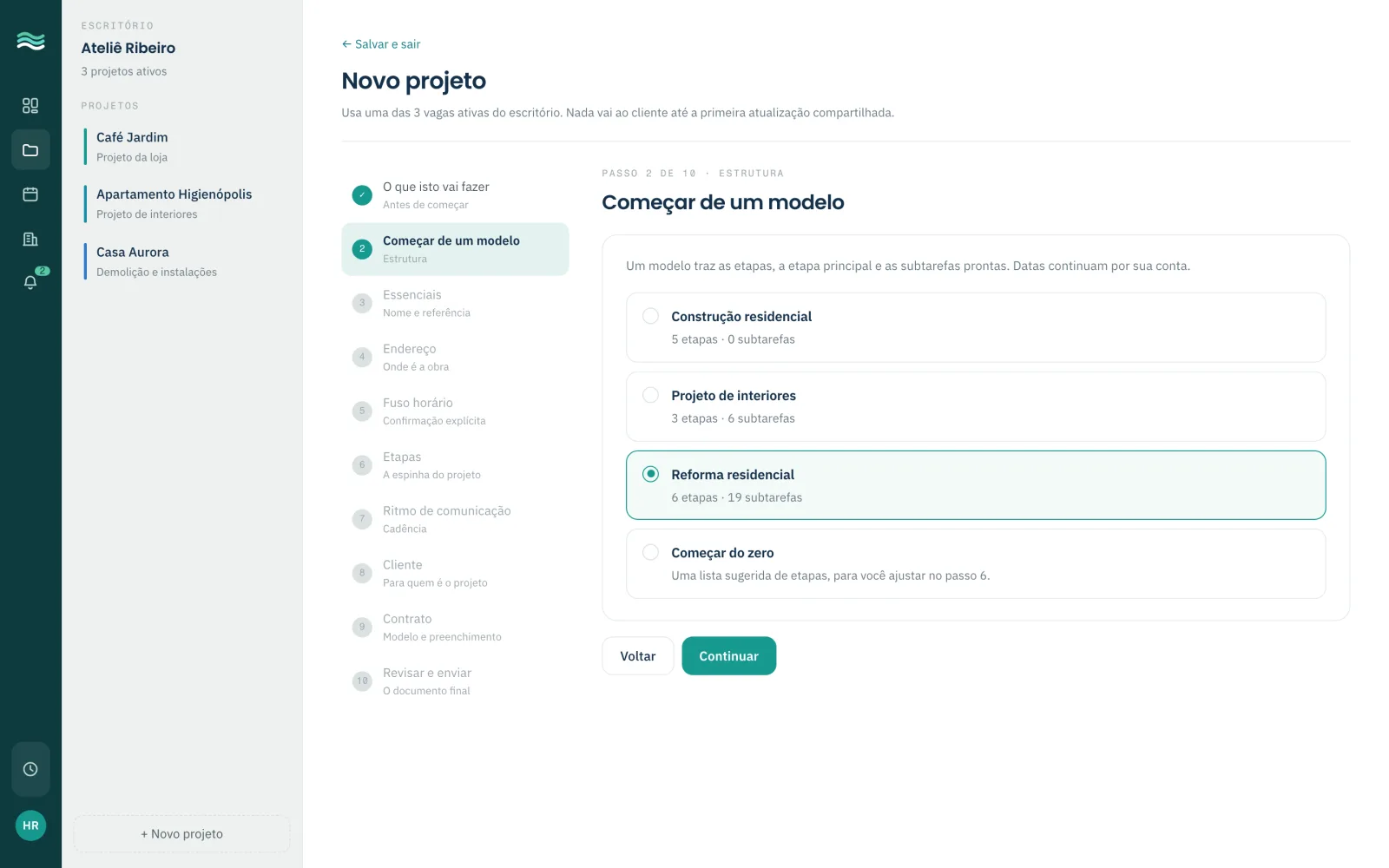 Novo projeto criado a partir de um modelo